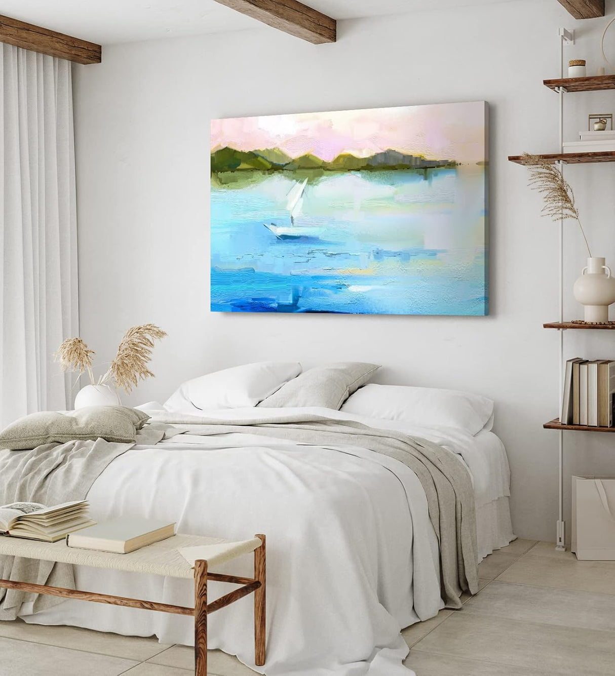 Paul Sinus Wandbild 120x80cm Abstrakt Segelboot Meer Blau Berge Kunstvoll