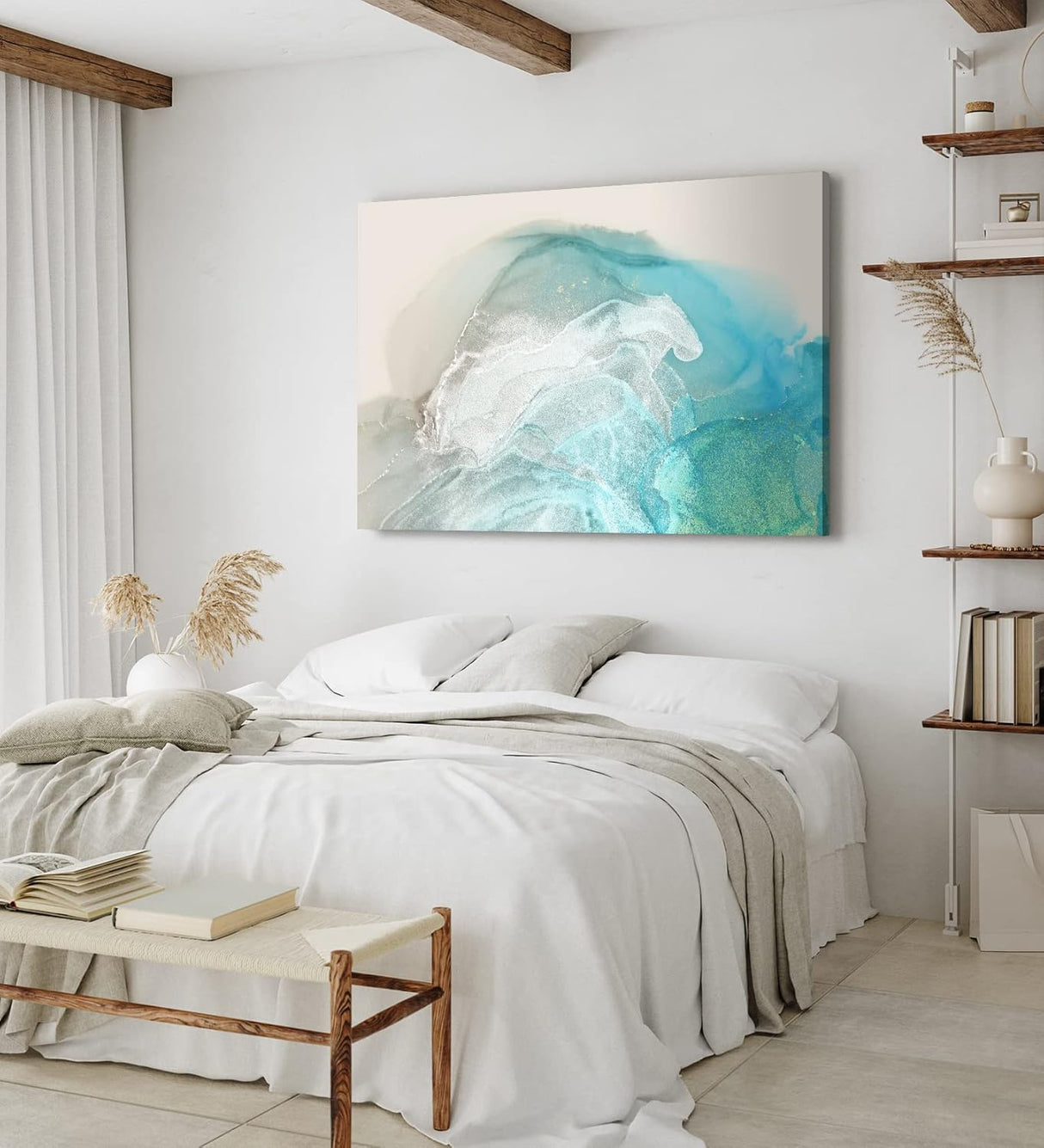 Paul Sinus Wandbild 120x80cm Abstraktes Bild Türkis Hellblau fließende Farben