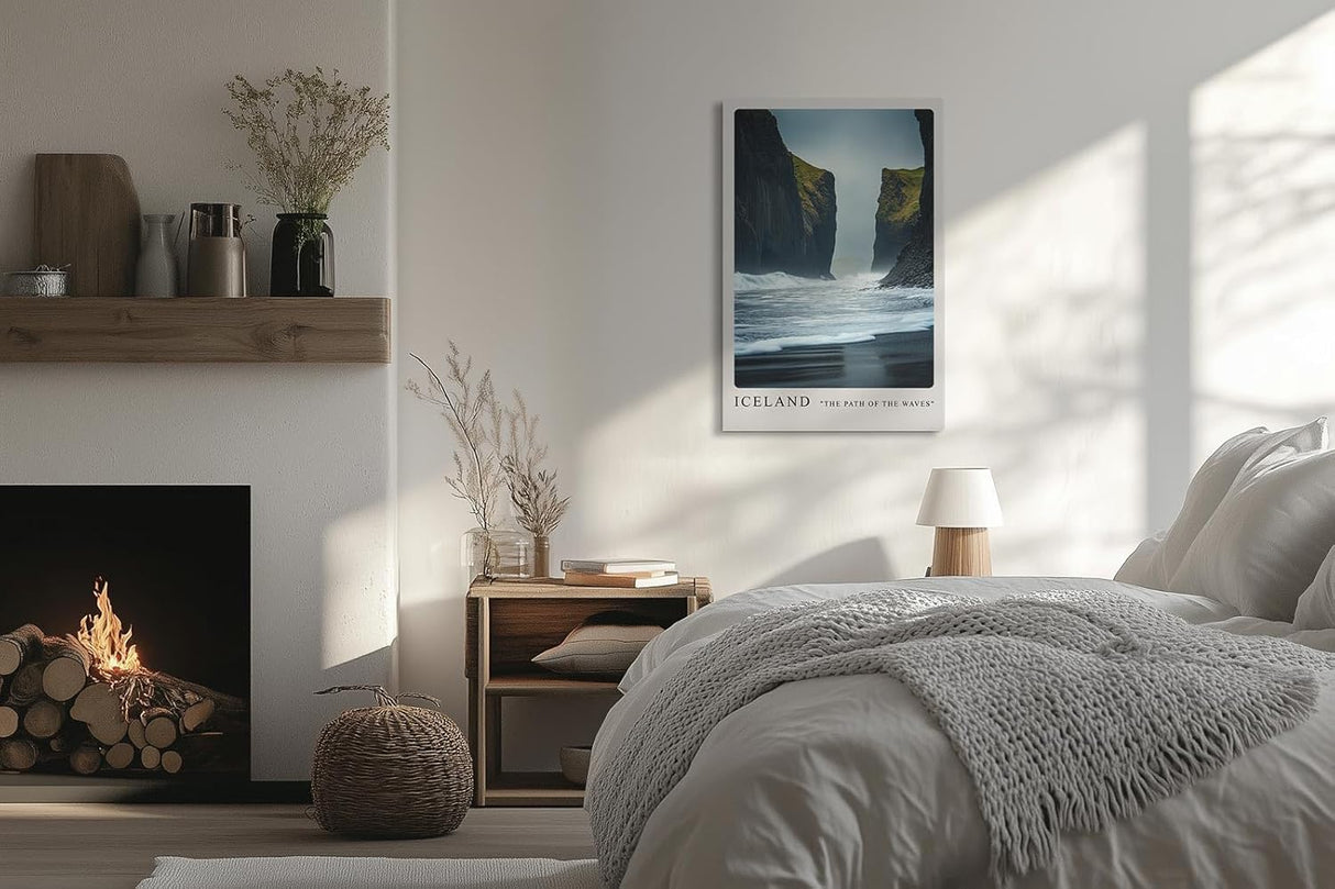 Paul Sinus Leinwandbild 80x120cm Leinwandbild Island schwarze Sandstrände dramatische Küstenlandschaft Wellen Naturgewalt mystische Atmosphäre Felsformation