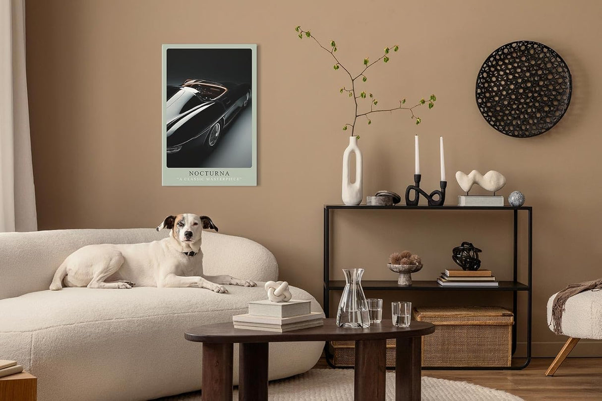 Paul Sinus Leinwandbild 40x60cm Leinwandbild Nocturna Eleganz Oldtimer Luxus Sportwagen Retro Design Schwarz Automobil Klassik Geschwindigkeit Vintage Stil
