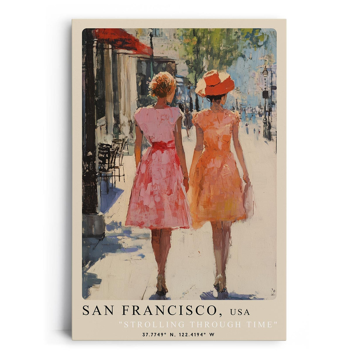 Paul Sinus Leinwandbild 60x90cm Leinwandbild San Francisco nostalgische Eleganz romantische Spaziergangsstimmung impressionistische Stadtansicht Vintage
