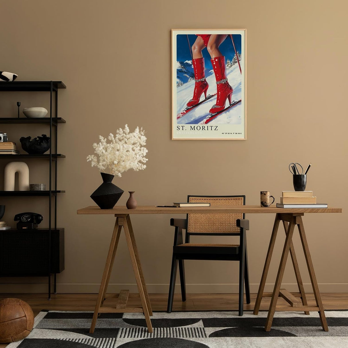 Paul Sinus Leinwandbild 80x120cm Leinwandbild St. Moritz Glamour Skifahren Wintermode luxuriöse Eleganz extravagante Ästhetik stilvolle Kunst alpine Fashion