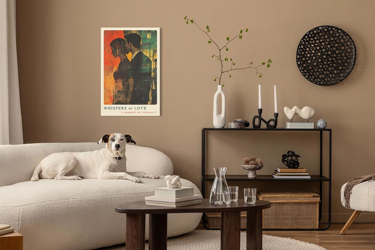Paul Sinus Leinwandbild 60x90cm Leinwandbild Whispers of Love romantische Kunst intime Eleganz stilvolle Ästhetik abstrakte Silhouetten