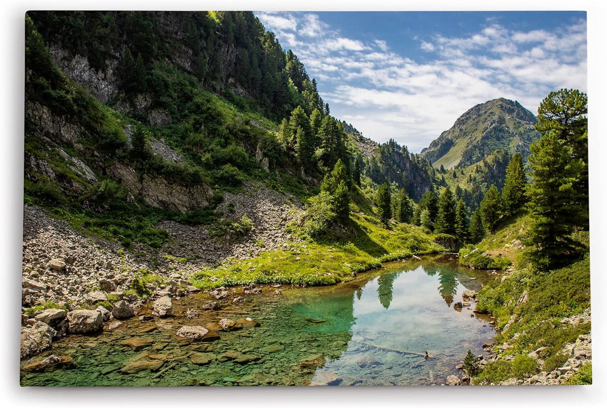 Paul Sinus Wandbild 120x80cm Berge Berglandschaft Bach Natur Bäume