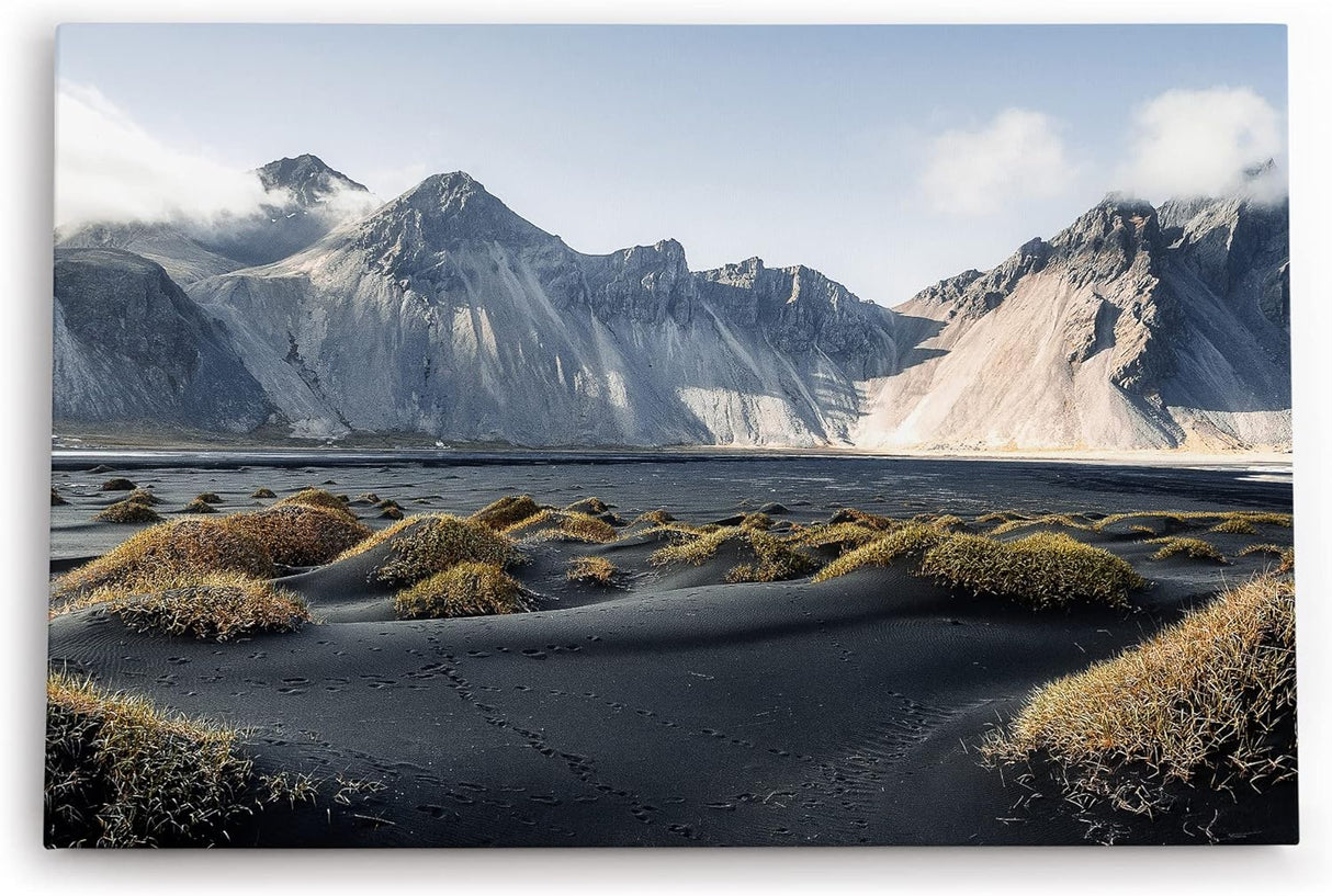 Paul Sinus Wandbild 120x80cm Klifatindur Island Berg schwarzer Strand isländische Landschaft
