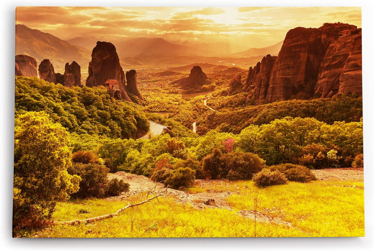 Paul Sinus Wandbild 120x80cm Meteora Kloster Griechenland Steinsäulen Landschaft Berge