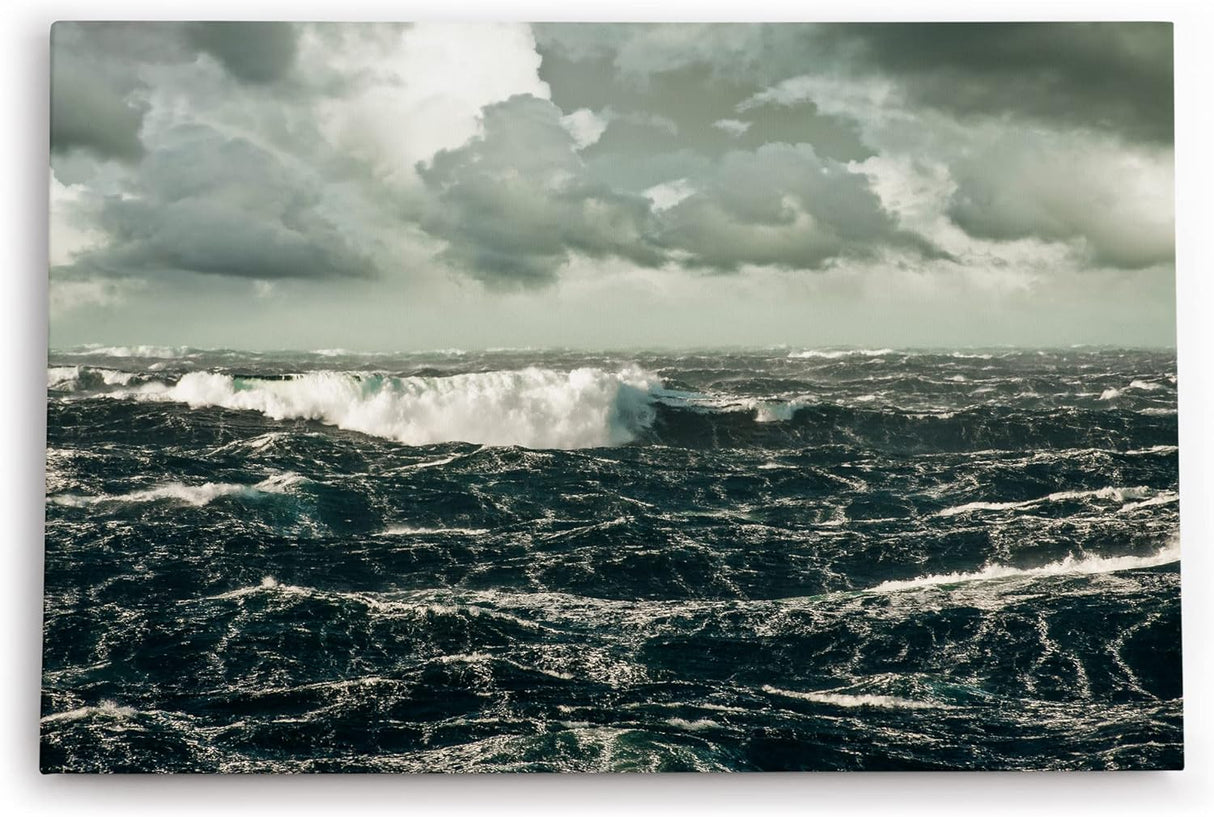 Paul Sinus Wandbild 120x80cm Raue See Meer Wellen Grau Ozean Horizont Sturm