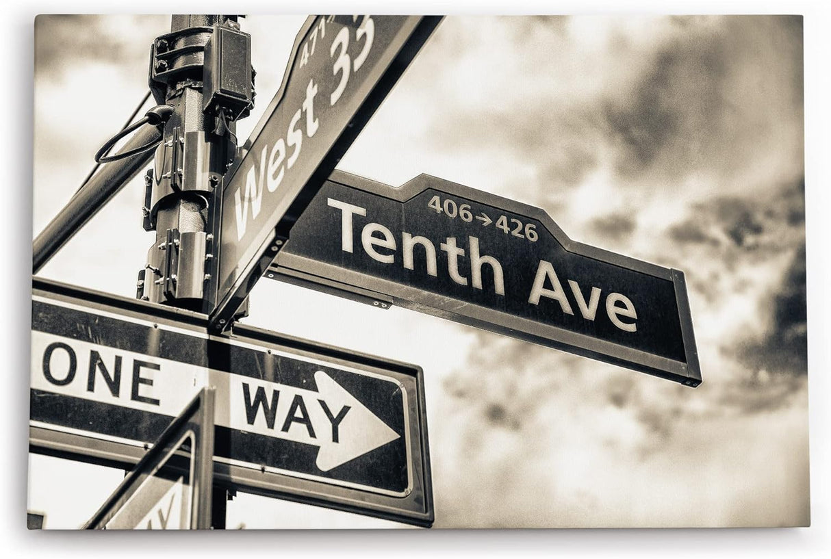 Paul Sinus Wandbild 120x80cm Straßenschild Tenth Ave Fotokunst USA Grau