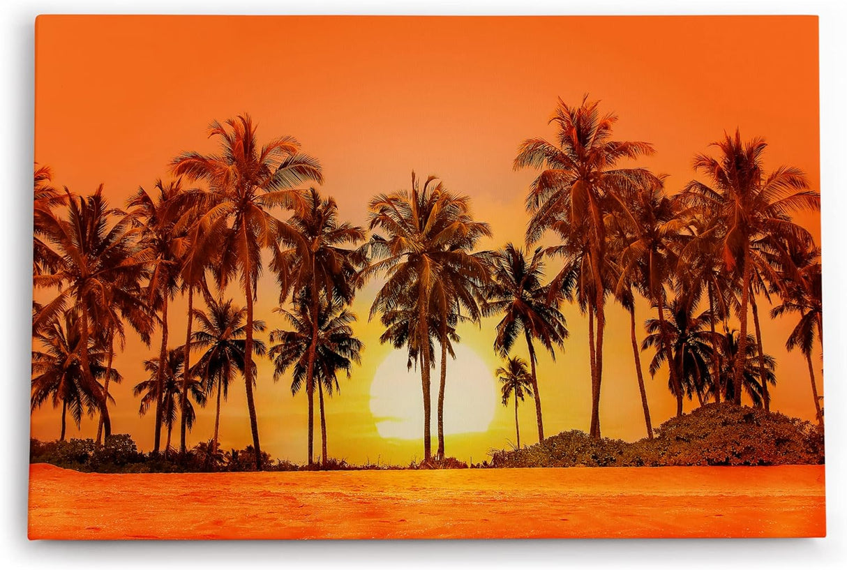 Wandbild 120x80cm Südseeparadies Palmen Sonne Sommer Rot