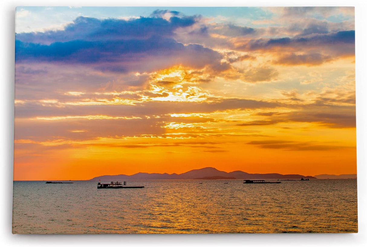 Paul Sinus Wandbild 120x80cm Thailand Meer roter Himmel Sonnenuntergang Schiffe