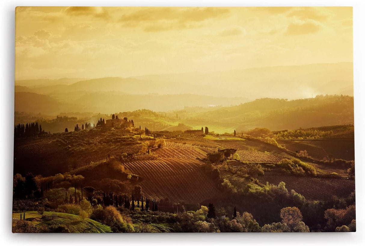 Paul Sinus Wandbild 120x80cm Toskana Landschaft Italien Finca Morgentau Grün
