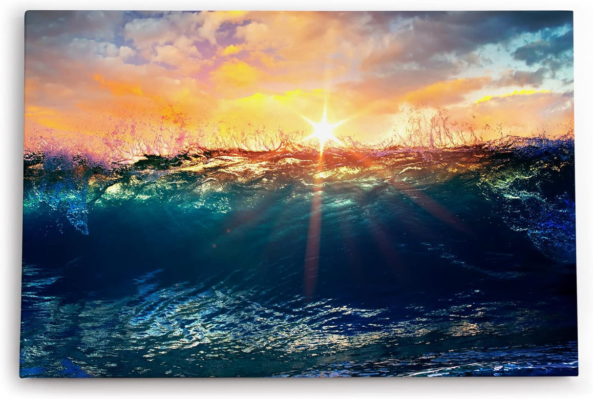 Paul Sinus Wandbild 120x80cm Welle Meer Ozean Sonnenuntergang Sonnenstrahl Wasser