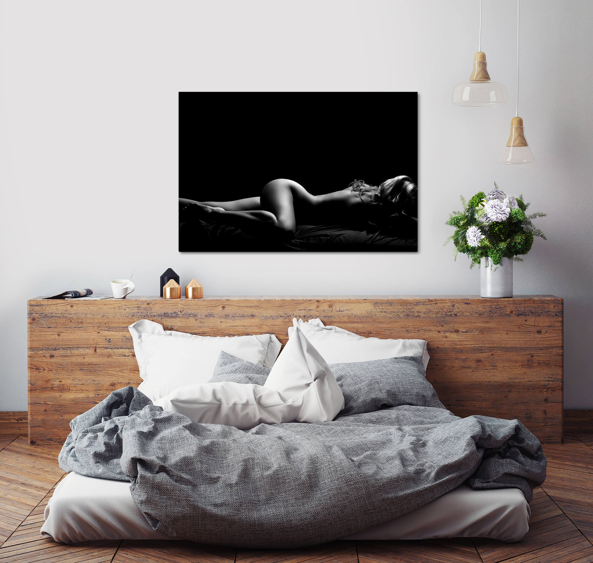 Nackte Frau im Bett Wandbild in verschiedenen Größen