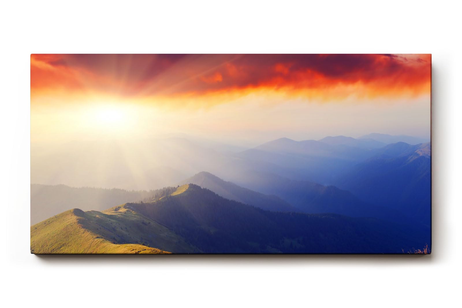 Sinus Art Wandbild 120x80cm Imposanter Sonnenaufgang mit leuchtendem Horizont und tiefer Perspektive