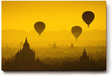 Sinus Art Wandbild 120x80cm Heißluftballons schweben über Pagoden im warmen Licht eines goldenen Himmels