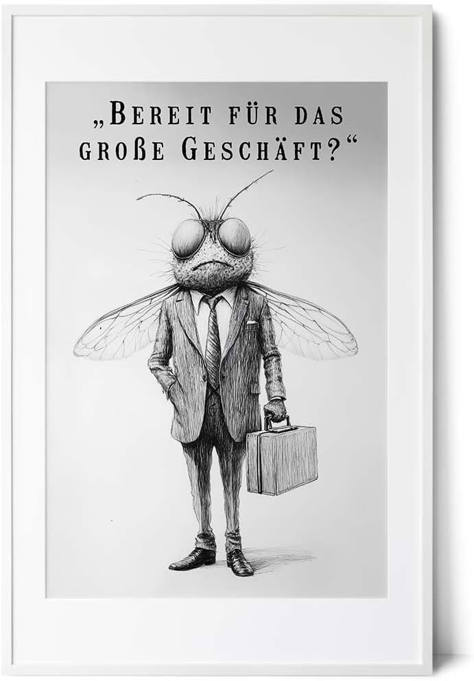 Paul Sinus Poster/Leinwandbild/Rahmenoption Lustiges Fliegenbild – Witzige Klo-Deko fürs Gäste-WC – Perfekt für Geschäftsmänner