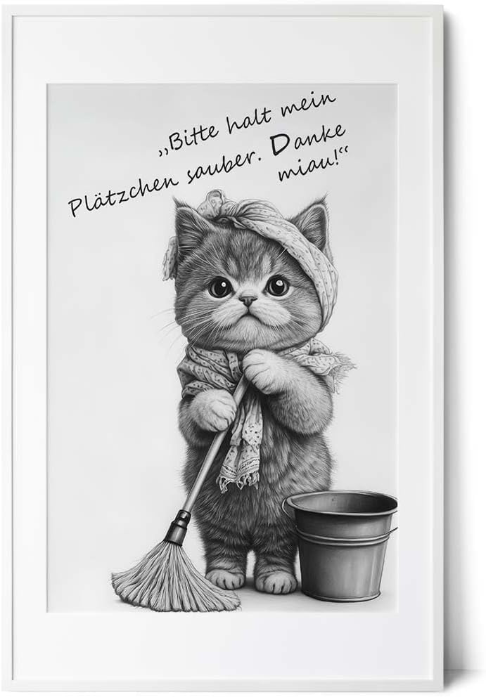 Paul Sinus Poster/Leinwandbild/Rahmenoption Lustiges Katzenbild – Niedliche Klo-Deko fürs Gäste-WC – Perfekt für Sauberkeitsfans