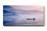 Sinus Art Wandbild 120x80cm Stilles Wasser, Fischerboot und pastellfarbene Hügel – harmonisch, leicht und beruhigend
