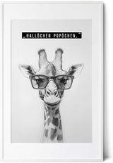 Paul Sinus Poster/Leinwandbild/Rahmenoption – Giraffe mit Brille „Hallöchen Popöchen“ – Lustige WC-Deko für dein Badezimmer
