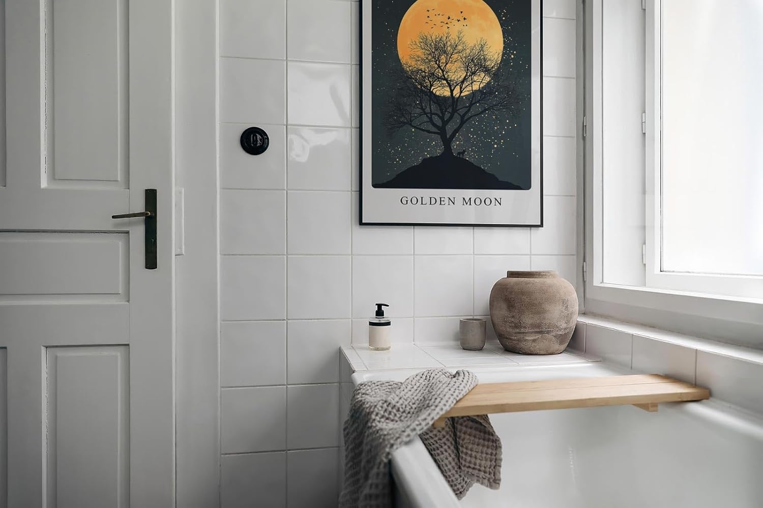 Paul Sinus Leinwandbild 40x60cm Golden Moon geheimnisvolle Silhouette mit goldenem Vollmond stimmungsvoll romantisch Kunstwerk Natur Nachthimmel