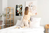 Paul Sinus 60x90cm Wandbild Crimson Beauty – Modernes Frauenporträt in geometrischer Eleganz auf Leinwand Holzrahmen