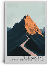 Paul Sinus Leinwandbild 80x120cm stilisierte Berglandschaft mit goldenem Gipfel und abstrakter Tiefe – kunstvolles Leinwandbild für moderne Raumgestaltung