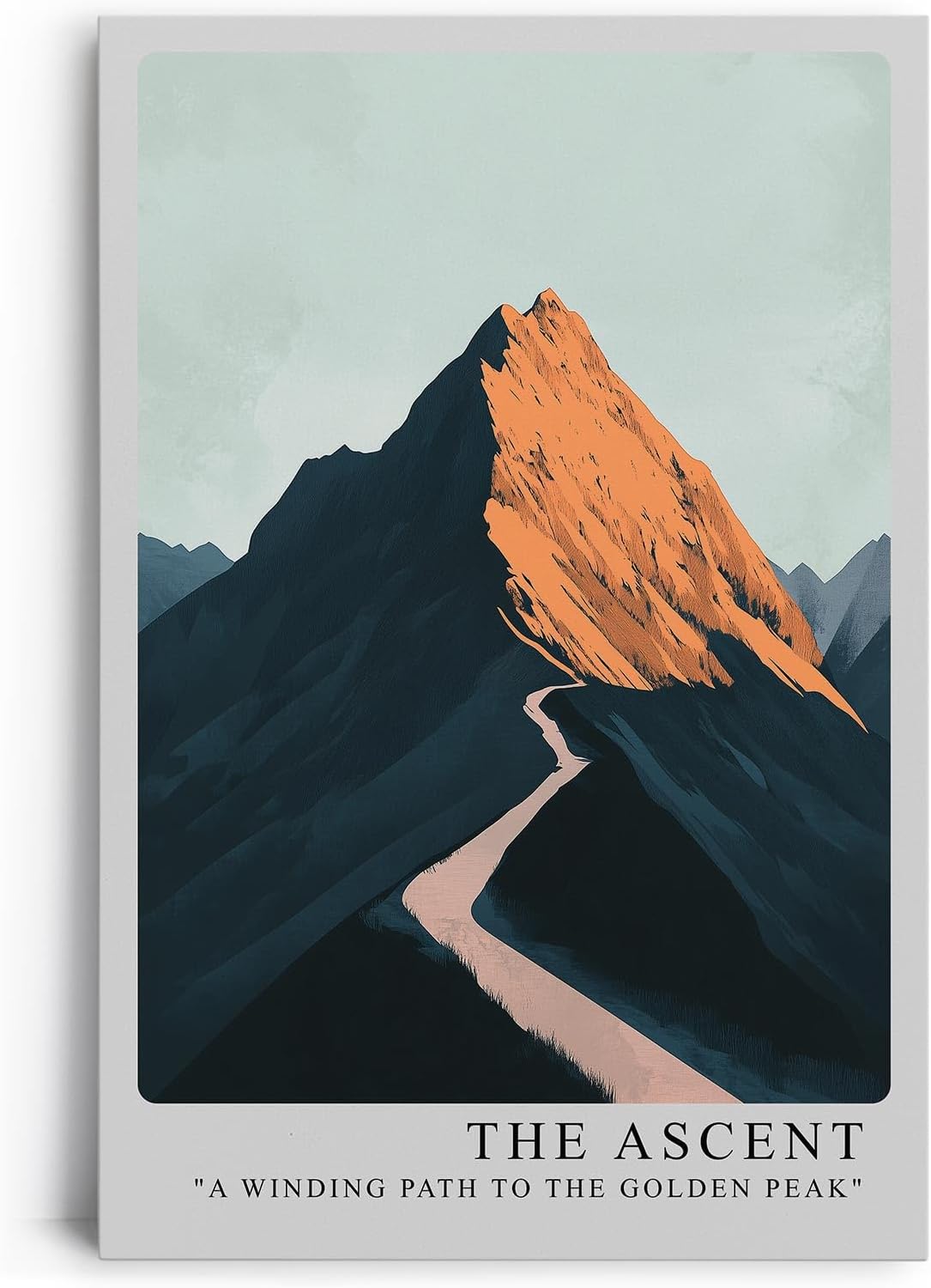 Paul Sinus Leinwandbild 80x120cm stilisierte Berglandschaft mit goldenem Gipfel und abstrakter Tiefe – kunstvolles Leinwandbild für moderne Raumgestaltung