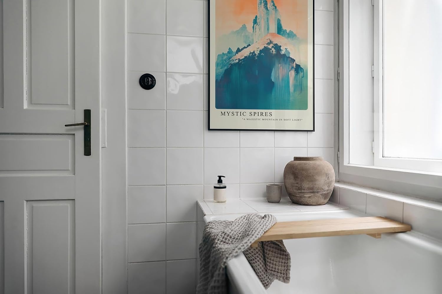 Paul Sinus Leinwandbild 80x120cm mystische Bergspitzen in sanften Farben mit verträumter Lichtstimmung – kunstvolles Leinwandbild