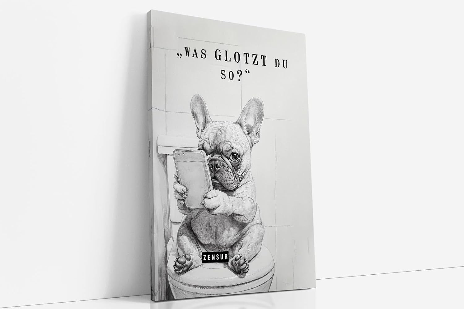 Paul Sinus Poster/Leinwandbild/Rahmenoption Lustiges Hundebild – Freche Klo-Deko fürs Gäste-WC – Perfekt für Humorvolle