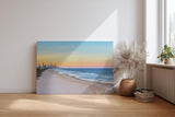Sinus Art Wandbild 120x80cm Strand und Skyline in perfekter Balance – modernes Motiv zwischen Natur und Stadt