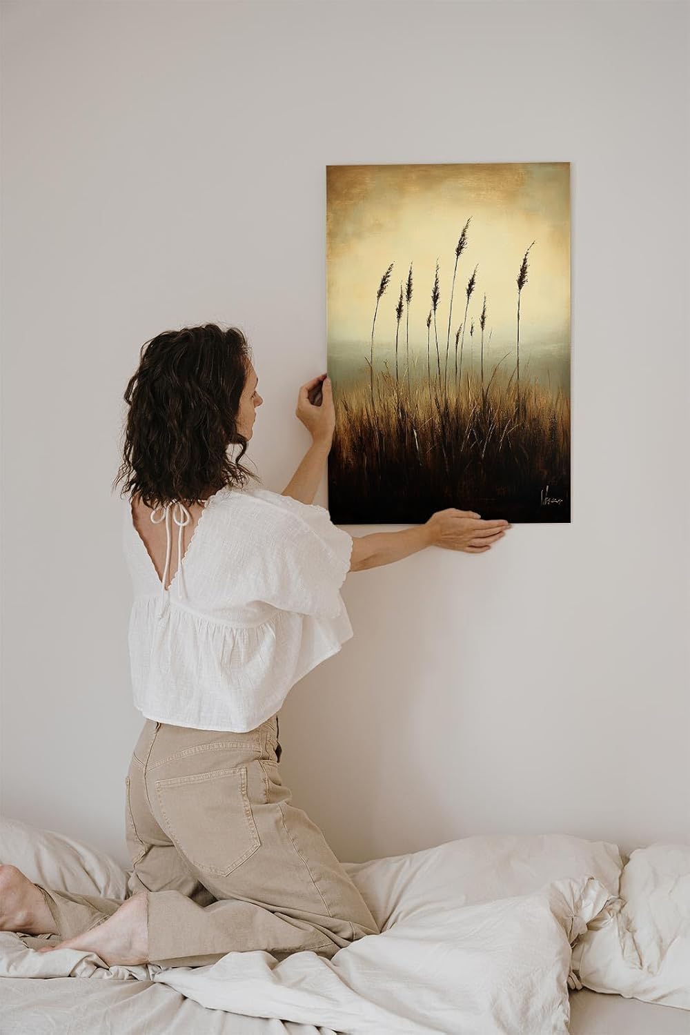 Paul Sinus 60x90cm Wandbild Gräser im Abendlicht – Naturstille in warmem Licht mit floraler Blume