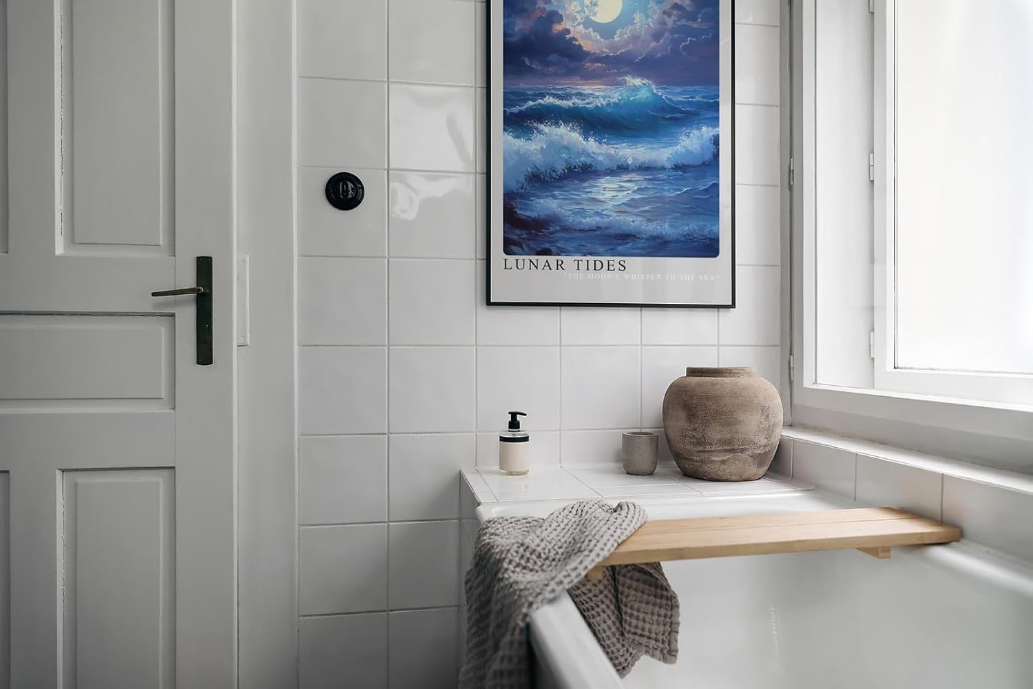 Paul Sinus Leinwandbild 80x120cm Mondflut – Mystisches Meeresmotiv mit leuchtendem Vollmond, sanften Wellen und atmosphärischer Lichtstimmung