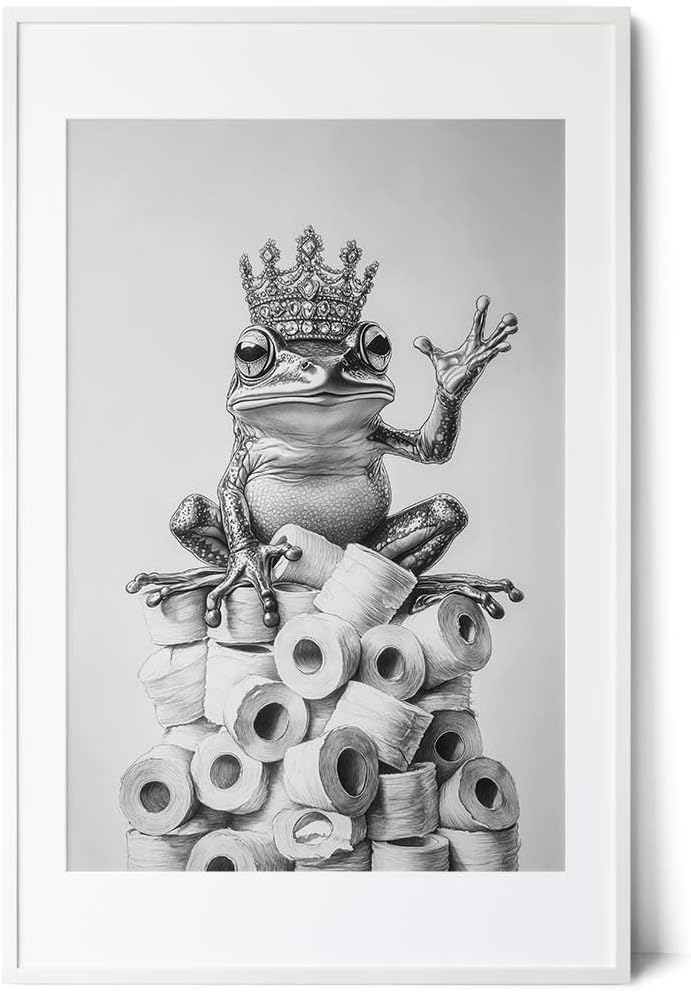 Paul Sinus Poster/Leinwandbild/Rahmenoption – Klopapier-König Frosch – Lustige WC-Deko für dein Badezimmer