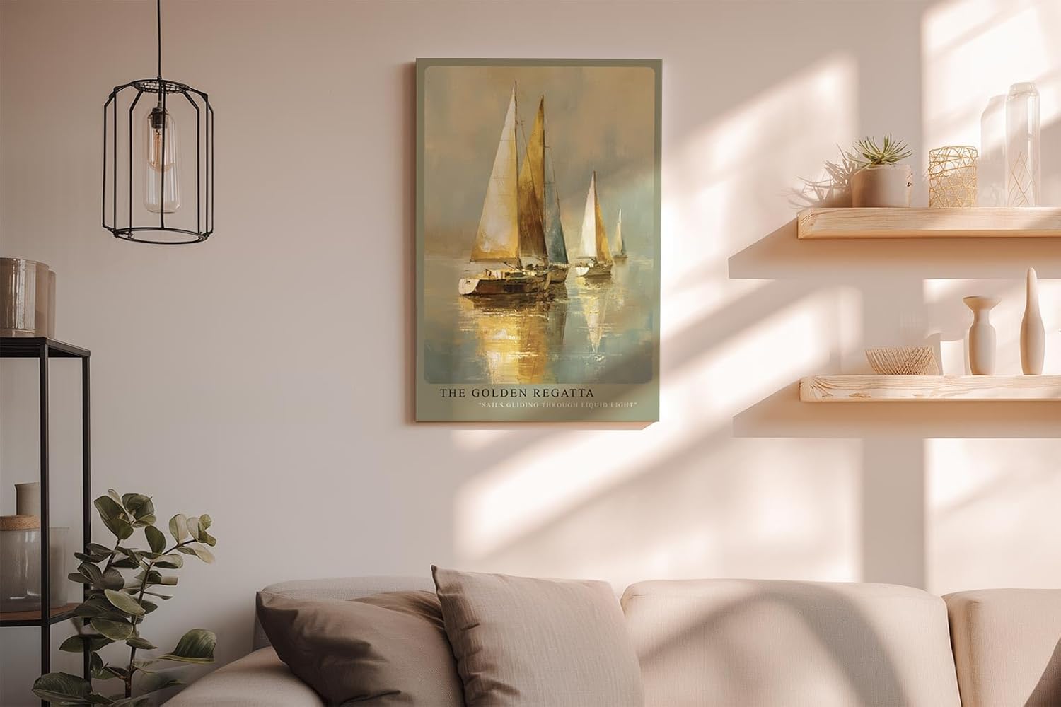 Paul Sinus Wandbild in 40x60cm The Golden Regatta – Segelboote im warmen Licht auf ruhigem Wasser