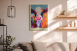 Paul Sinus Wandbild in 80x120cm Colorful Cutie – Buntes Kuh-Porträt im modernen Acrylstil, farbenfrohe Kunst für ein lebendiges Ambiente