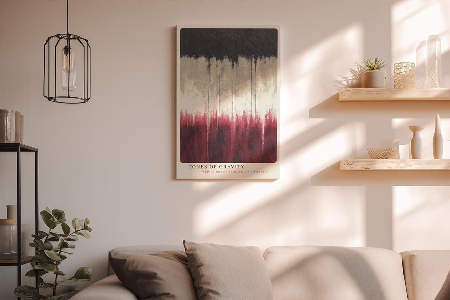 Paul Sinus Wandbild in 40x60cm Tones of Gravity – Abstraktes Kunstwerk mit harmonischen Farbverläufen in Schwarz, Beige und Rot