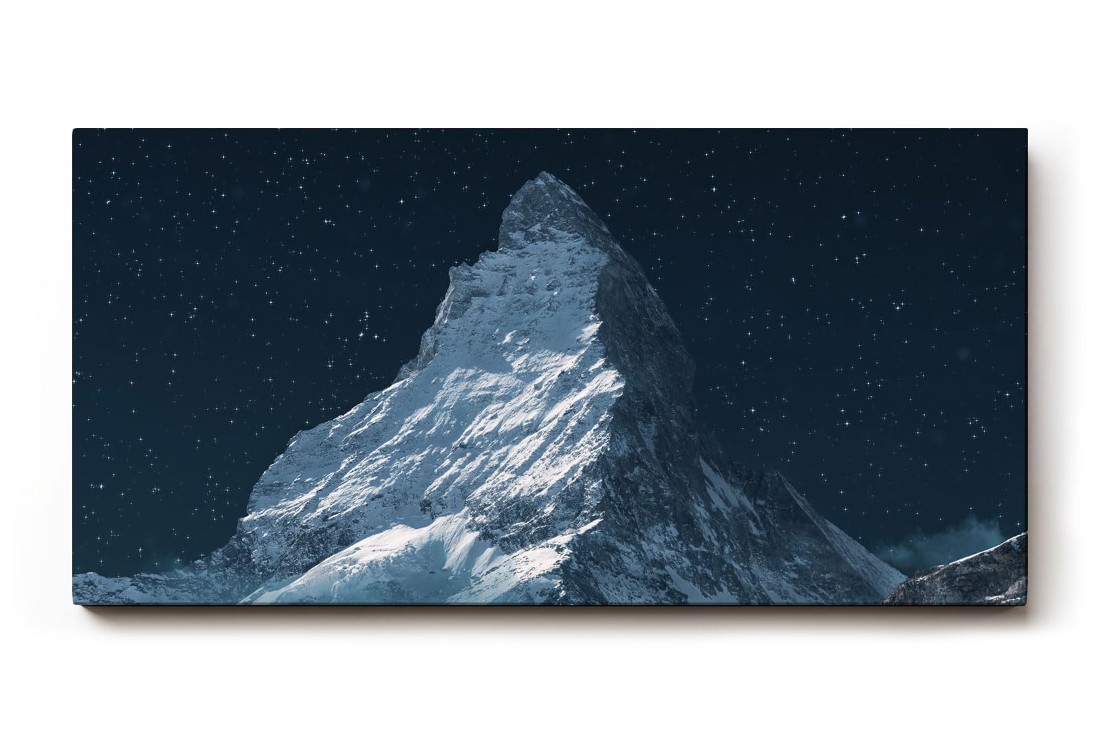 Sinus Art Wandbild 120x80cm Silbrig schimmernder Gipfel des Matterhorns vor dunklem Nachthimmel