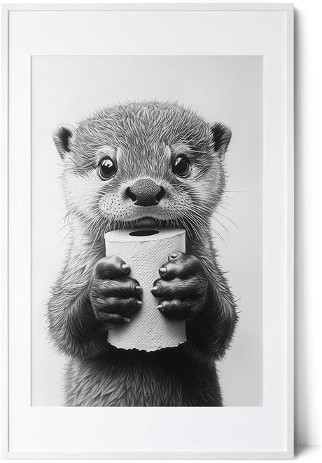 Paul Sinus Poster/Leinwandbild/Rahmenoption – Süßer Otter mit Klopapier – Witziges WC-Bild für Humor im Bad