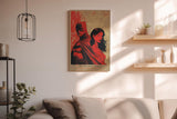 Paul Sinus Wandbild in 40x60cm The Shadow Union – Batman und mysteriöse Frau in intensiver roter Komposition, ausdrucksstarkes Pop-Art-Design für moderne Räume
