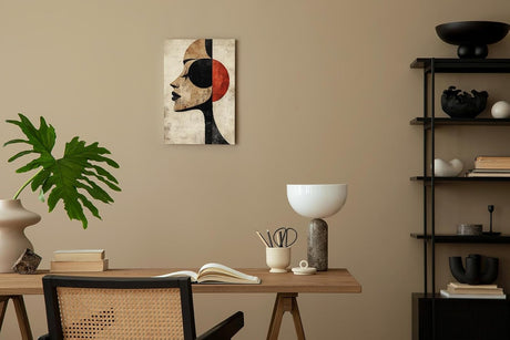 Paul Sinus 60x90cm Wandbild Red Harmony – Abstraktes Frauenprofil in kraftvoller Komposition auf Leinwand Holzrahmen