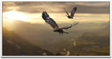 Adler in einer Gebirgslandschaft ca. 130x70cm Wandbild inklusive Schattenfugenrahmen weiss - Panorama Leinwand Bild XXL Format Wandbilder Wohnzimmer Wohnung Deko Kunstdrucke