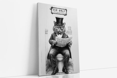Paul Sinus Poster/Leinwandbild/Rahmenoption – Vornehme Katze „VIP ONLY – Very Important Poopers“ – Lustige WC-Deko für dein Badezimmer