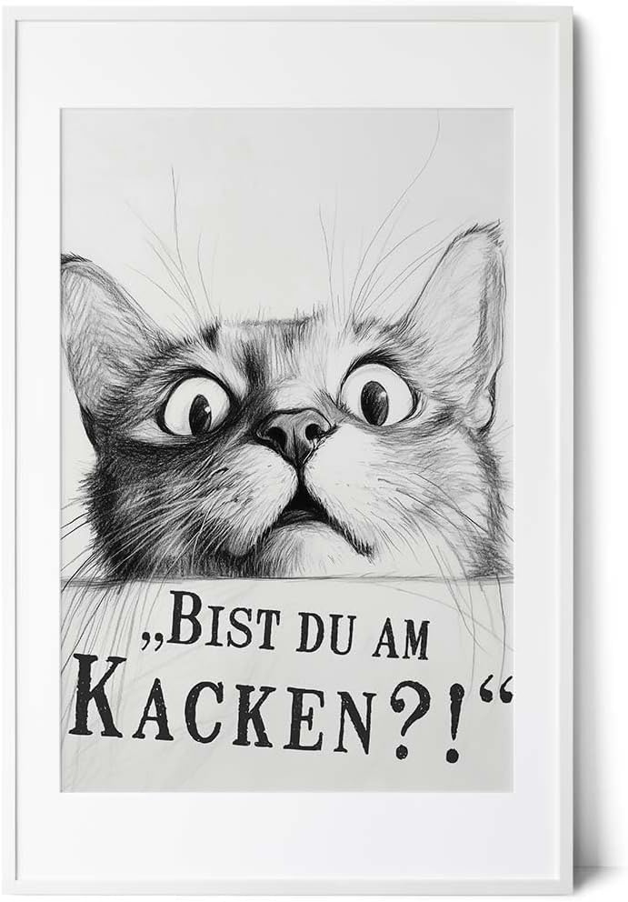 Paul Sinus Poster/Leinwandbild/Rahmenoption Lustiges Katzenbild – Freche Klo-Deko fürs Gäste-WC – Perfekt für Humorvolle