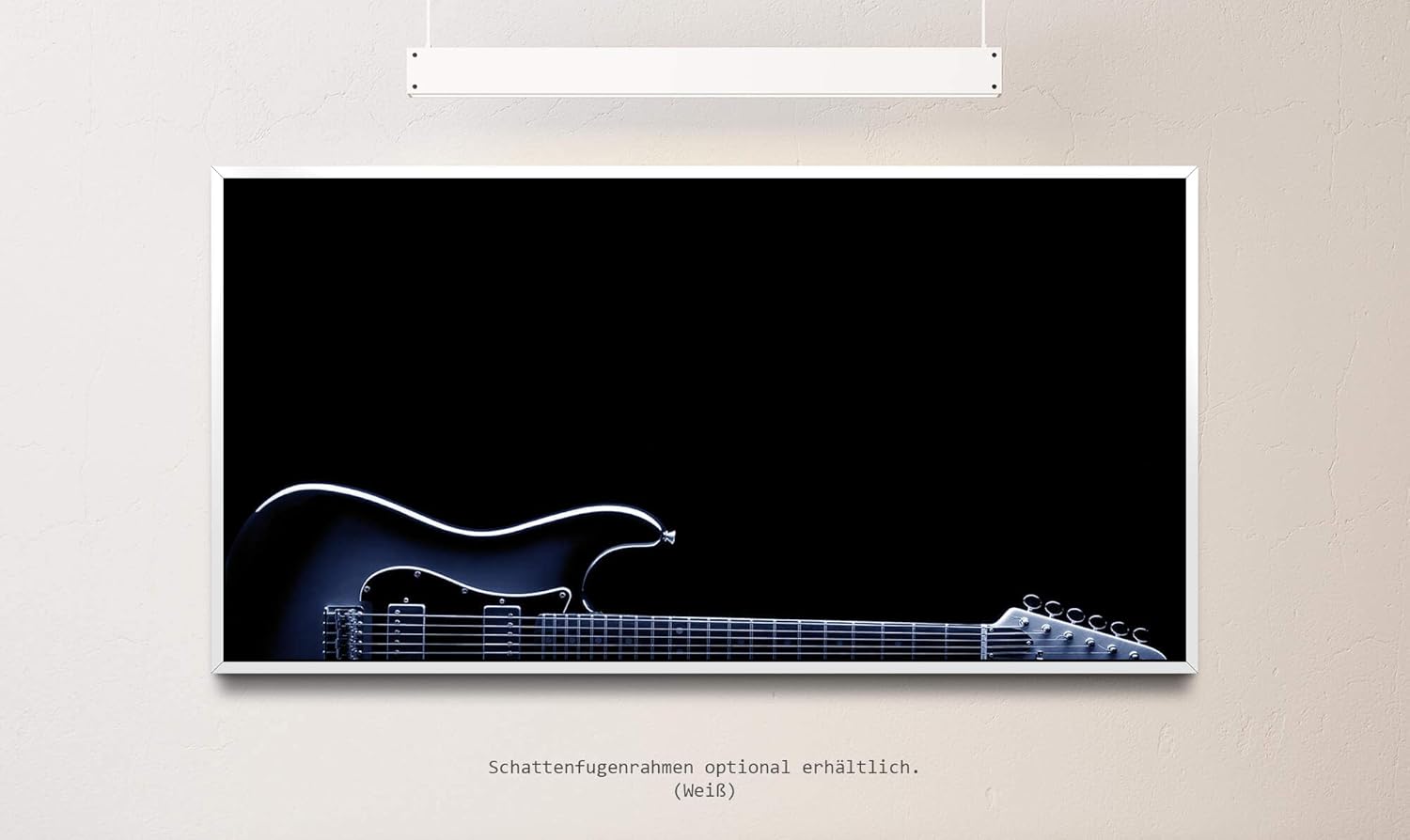 Gitarre in schwarz ca. 130x70cm Wandbild inklusive Schattenfugenrahmen weiss - Panorama Leinwand Bild XXL Format Wandbilder Wohnzimmer Wohnung Deko Kunstdrucke