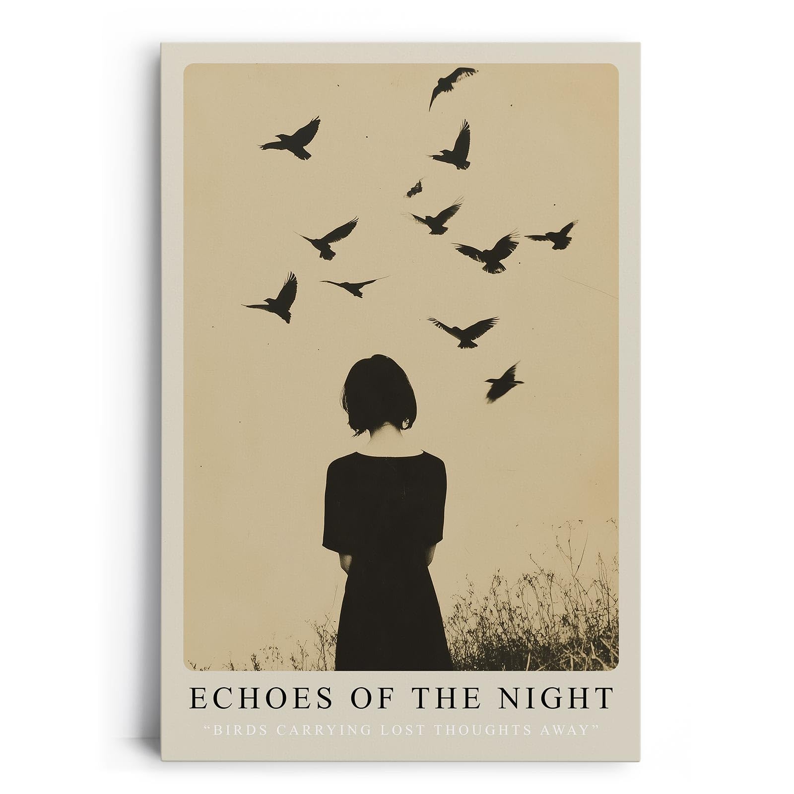 Paul Sinus Leinwandbild 60x90cm Echoes of the Night geheimnisvolle Silhouette mit Vögeln melancholisch minimalistisch nostalgisch ruhige Atmosphäre