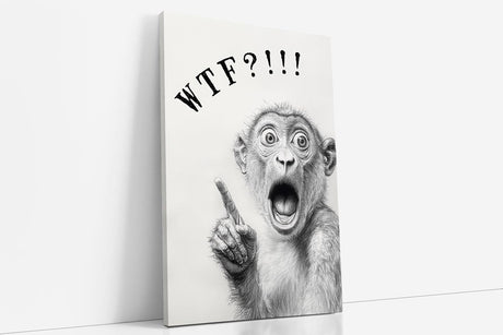 Paul Sinus Poster/Leinwandbild/Rahmenoption – Schockierter Affe „WTF?!“ – Lustige WC-Deko für dein Badezimmer