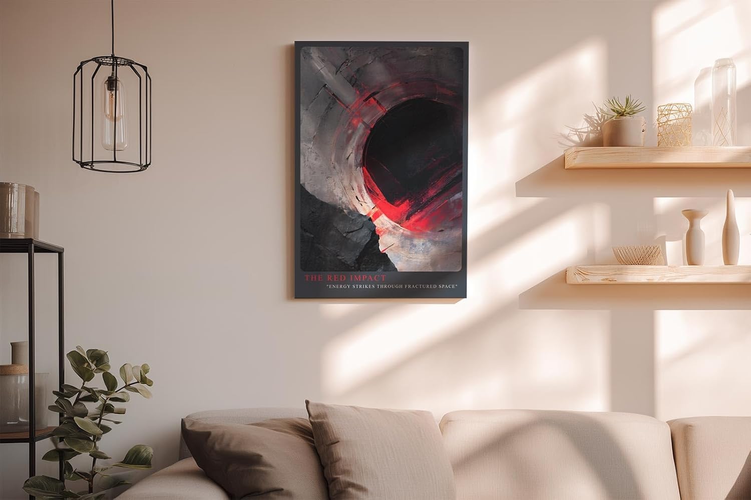 Paul Sinus Wandbild in 40x60cm The Red Impact – Dynamisches abstraktes Kunstwerk mit rotem Akzent und kreisförmiger Komposition