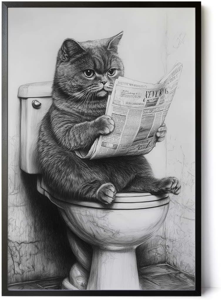 Paul Sinus Poster/Leinwandbild/Rahmenoption Lustiges Katzenbild – Witzige Klo-Deko für dein Gäste-WC – Perfekt für Humor-Fans