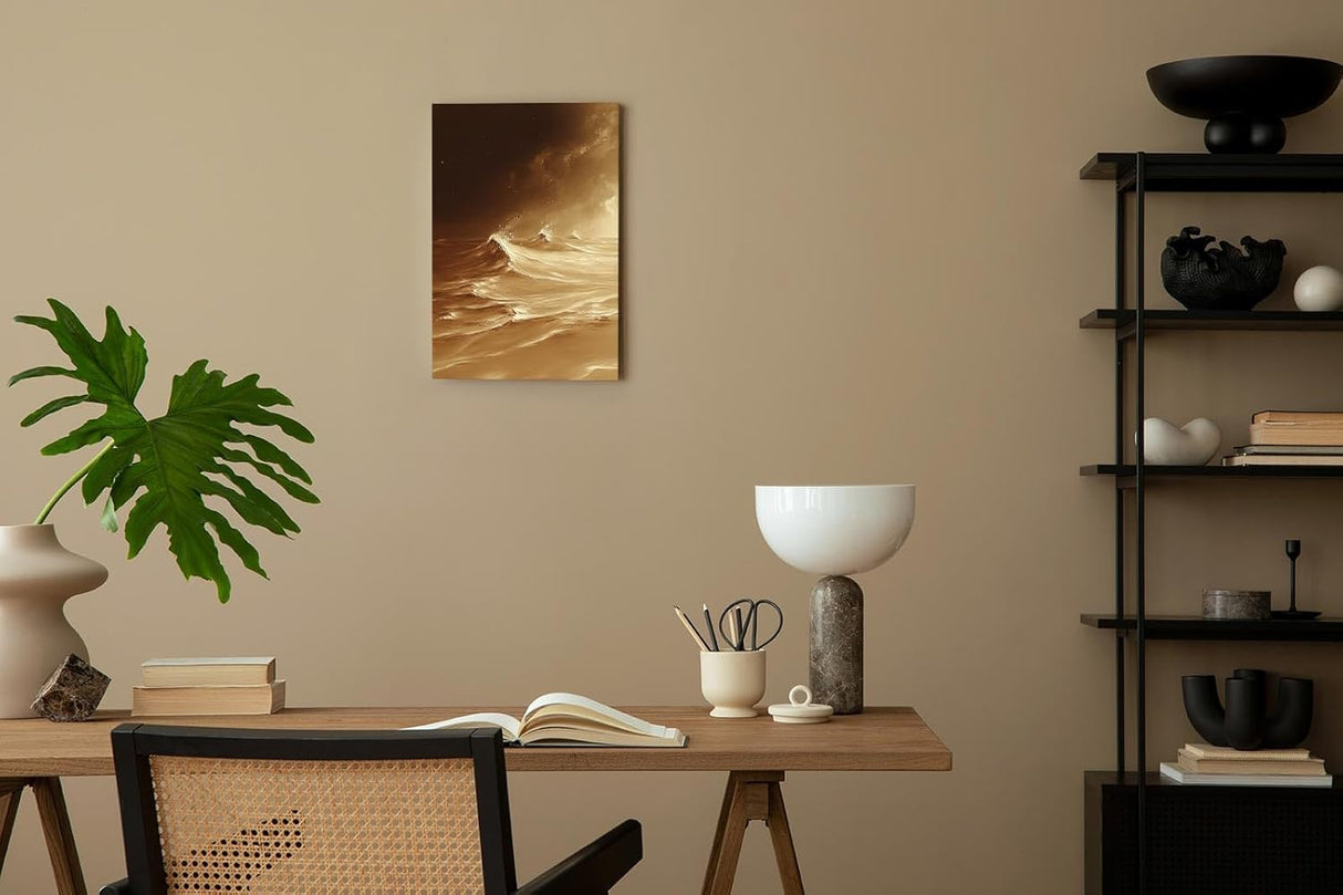 Paul Sinus 60x90cm Wandbild, Atemberaubende Energie in Fokuswellen – Naturgewalt in goldbrauner Ästhetik