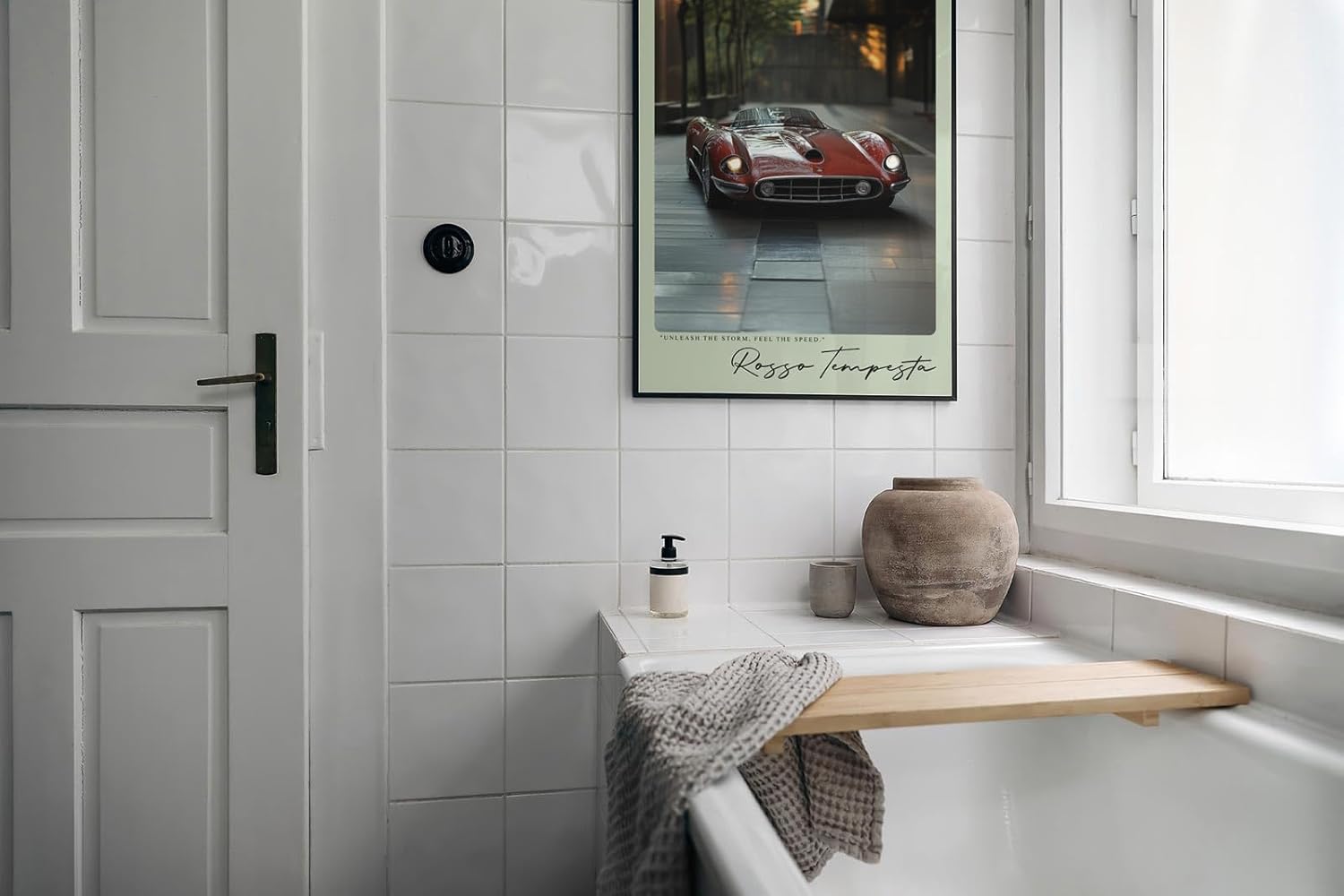Paul Sinus Leinwandbild 40x60cm Rosso Tempesta Leinwandbild legendärer Sportwagen in urbaner Umgebung dynamisches Design und pure Geschwindigkeit